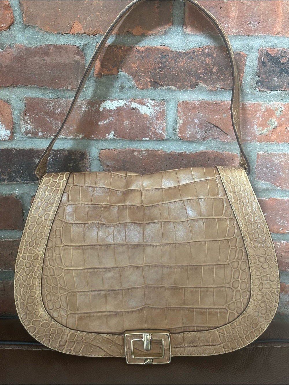 Vintage Anya Hindmarch Y2K Croc-Embossed Leather Shoulder Bag